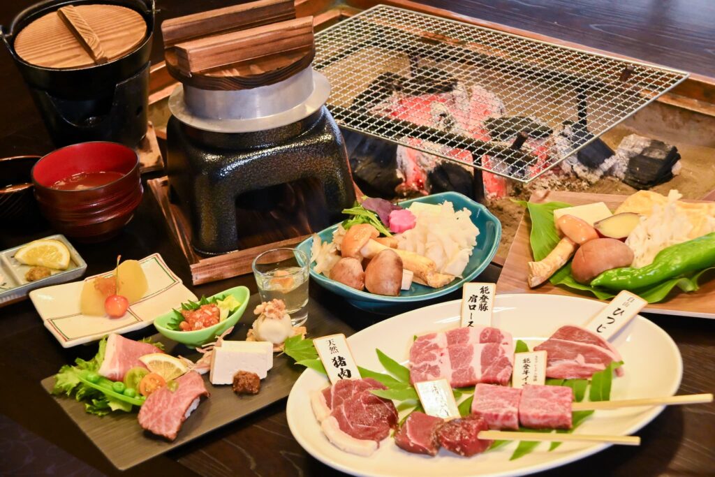 一里野高原ホテルろあん夜ごはんジビエ串 